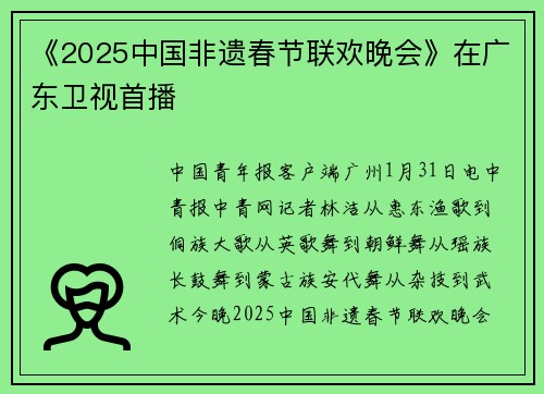 《2025中国非遗春节联欢晚会》在广东卫视首播